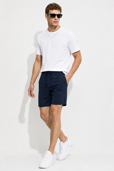VENA Men's Alfred Elastic Waist Gabardine Shorts - Navy Blue