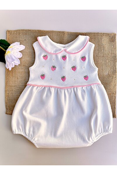Mama Miel Baby Strawberry Embroidered Combed Cotton Baby Girl Summer Romper J...