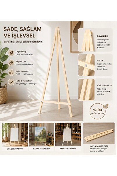 Yonga Sanat Atölyesi Ahşap Şövale, Resim Standı. Ayarlanabilir Sergi Şövalesi...