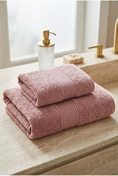 TEXTİLES MAGİC LAMP Modern Striped Border Detailed 2-Piece Bath Towel Set