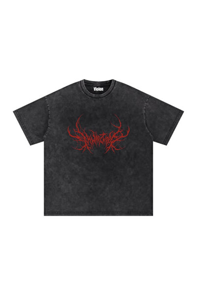 Violon Tricou oversize negru, lavabil, cu imprimeu Red Phantom