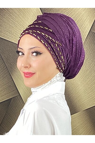 BUTİKAMBAR Yellow Beaded Detailed Draped Bonnet Shawl