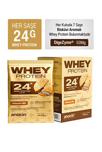 anocin Whey Protein Bisküvi Aromalı 24g Protein | Saşe Form 7’li Paket