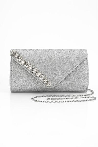 Ludira Women's Silvery Stone Evening Dress Engagement Wedding Graduation Event Sleeve and Hand Bag