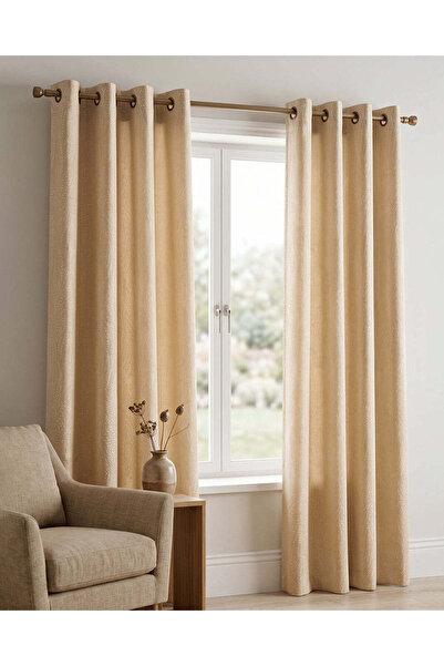 REDTAG Beige 2 Piece Jacquard Curtain (Pair Without Lining)