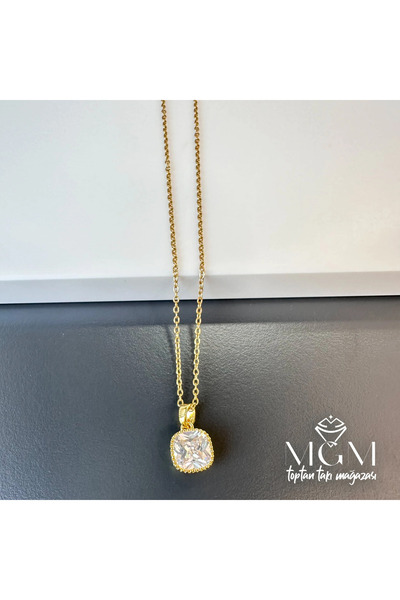 Inure Jewelry Zircon Stone Chain Steel End Brass Necklaces 40 + 5 cm Extensio...