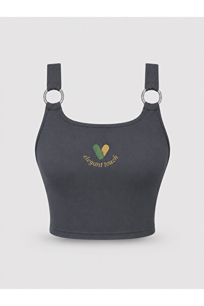 GİYİYORUM Elegant Touch Luna Women's Ring Detailed U-Neck Crop Tank Top with ...