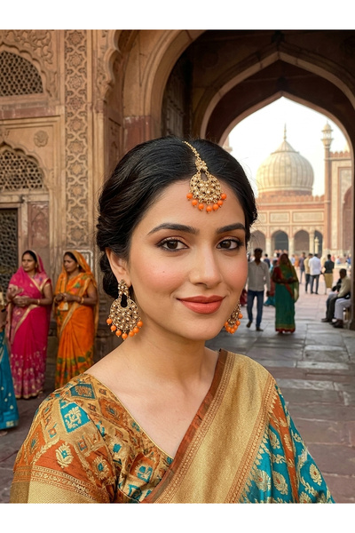 Kaftan Collection Indian Forehead and Indian Earrings Set of 3
