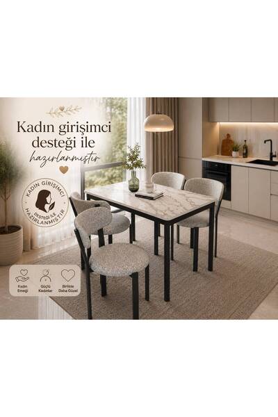 Sofmina 4 Kişilik Yemek Masası Takımı | Modern Mutfak Masası ve 4 Kumaş Sanda...