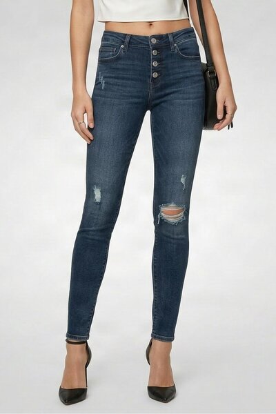 Hudson Women Super Skinny Fit Rip Mid Rise Ankle Jeans, Dark Blue