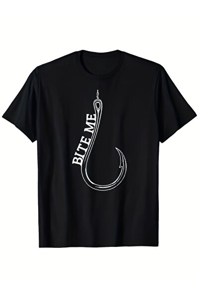23 nisan تي شيرت أسود كاجوال بأكمام قصيرة وياقة دائرية بتصميم BITE ME Hook، م...