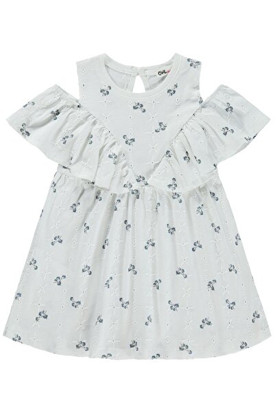 Civil Girls Embroidered Daisy Printed Dress for 2-5 Years - Ecru