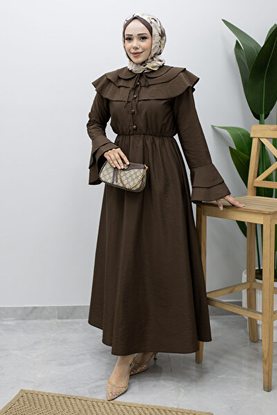 Tesettür Dünyası Baby Collared Buttoned Dress Tsd260250 Brown