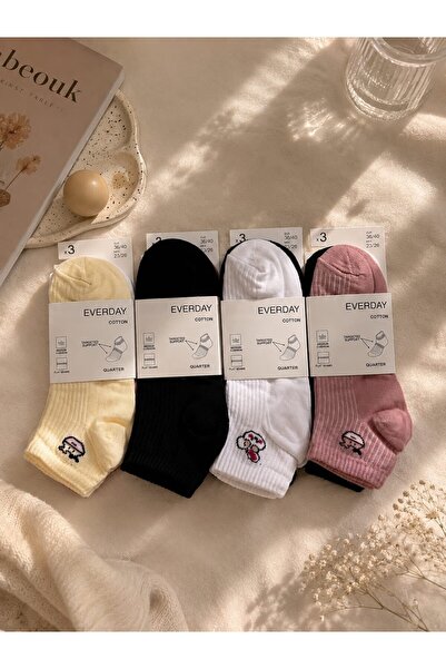 your trend socks 12 Çift Kadın Trend Patik Çorap, Terletmeyen, Kokusuz, Pamuklu Çorap - Mevsimlik - Karışık Renk/Desen