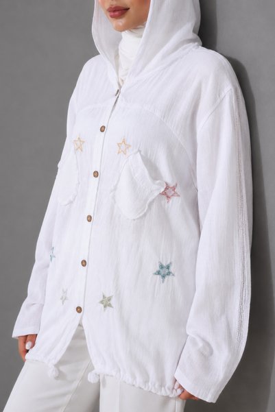 Pure Class Linen-Washed Star Embroidered Shirt Jacket