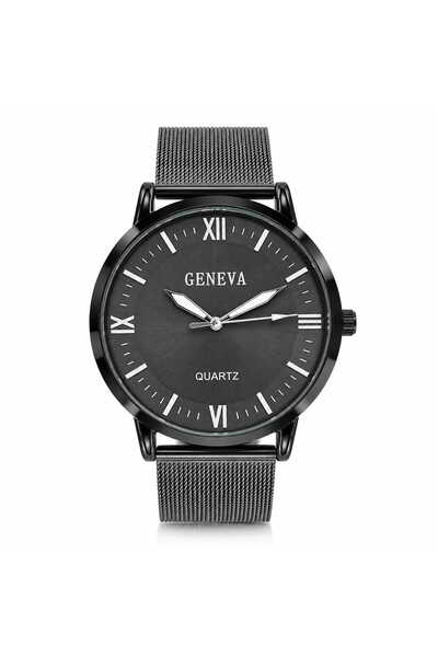Watch Ανδρικό ρολόι Geneva CB91, μαύρο, μιλανέζικο μπρασελέ
