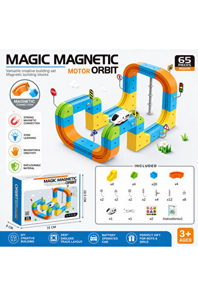 Twisoo 65PCS Magnetic Train Track Building Set with Motorized Electric Train ...