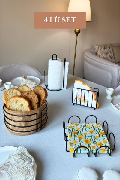 Edora Home Set od 4 crna četvrtasta držača za salvete, rešetkasti držači za s...