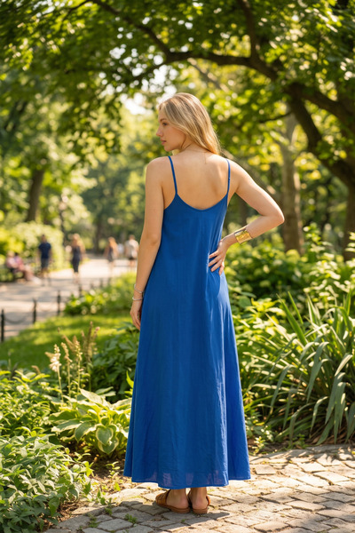 çatı moda Casual Cut Long Dress with Rope Straps
