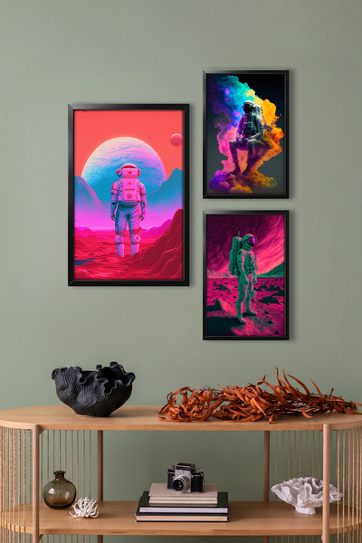 Erfa Concept Genç Odası İçin Pop Art Tarzı Üçlü Dekor Siyah Ahşap Çerçeve Gör...