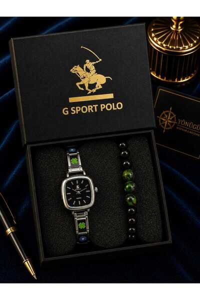 G Sport POLO Women's Wristwatch & Natural Stone Bracelet Set – Silver Color M...