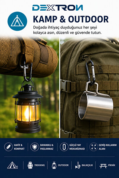DEXTRON Çok Amaçlı Mini Karabina Kanca Seti Çanta Matara Anahtarlık Kamp ve Seyahat Aksesuarı
