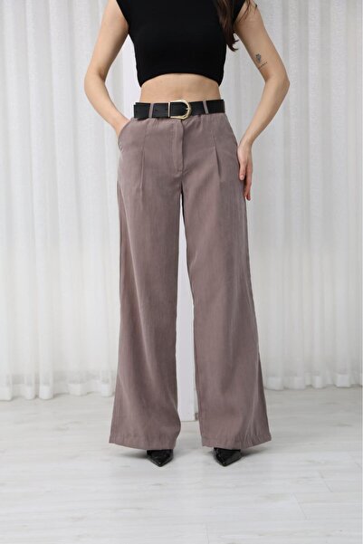 Mersella Erera Women's High Waist Wide Leg Tencel Look Pants - with Belt Gift