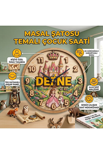 Kutup Yıldızı Tasarım Atölyesi Kişiye Özel İsimli Masal Şatosu Temalı Ahşap G...