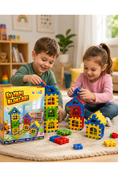 PONİKİDO 64 Parça Ev Yapı Blokları 3+ Yaş Eğitici ve Yaratıcı Çocuk Oyuncağı