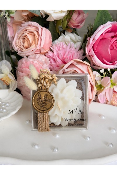 Store 10 Adet Süslemeli Lotus Mum, Nikah Şekeri, Kına, Nişan