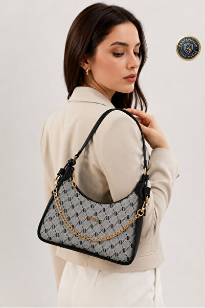 Armine Women's Gray Dotted Chain Accessory Hand & Shoulder Bag 386