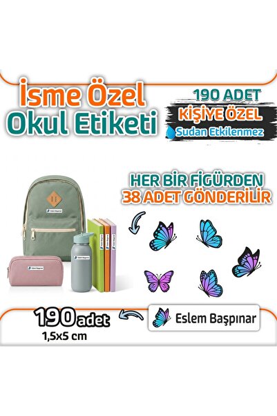 Kapbirhediye Okul Etiketi Isme Özel Kalem Defter Etiketi Kelebek Temalı 190 Adet