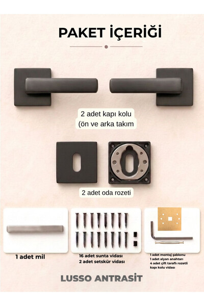 almital mobilya aksesuarları furniture accessories Lusso Anthracite Square Ro...