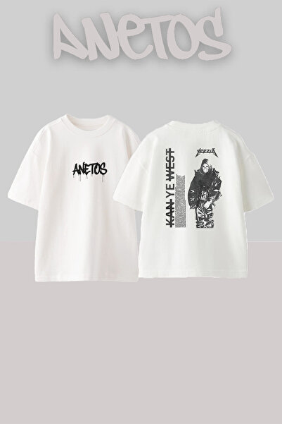 Anetos Kanye West Yeezus_6 Design Printed Oversize White T-Shirt