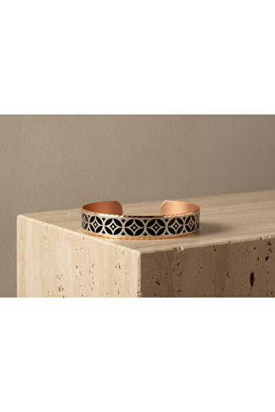 Erol Bakır Copper Modern Geometric Patterned Adjustable Clamp Bracelet