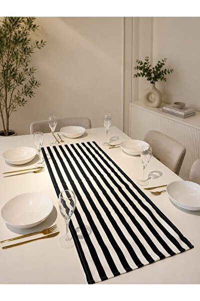 BMK BETTER TOGETHER Black and White Striped Runner/American Service/Tablecloth