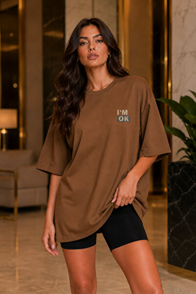 FECCY Premium Deer Printed I'M Okey Unisex Oversize Women's T-Shirt Men's T-S...