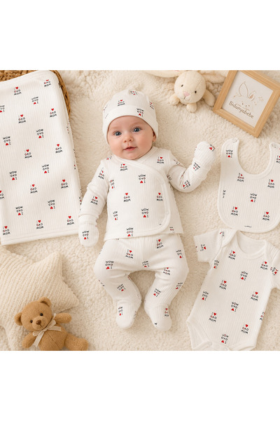 cles couture 7 Piece Mom&Dad Patterned Newborn Baby Set - 100% Cotton
