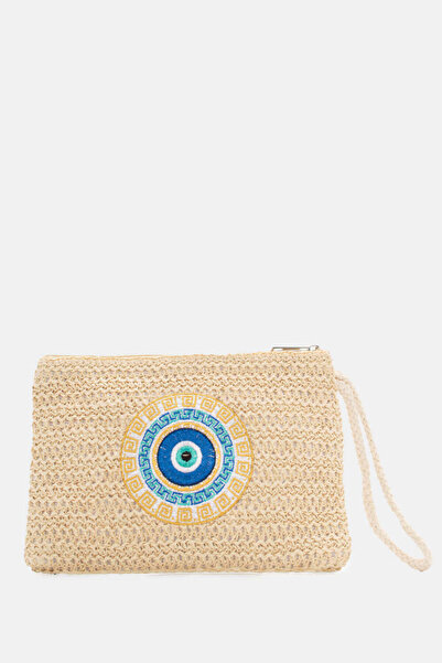 Luigi Υφαντή Τσάντα Clutch με Κούμπωμα - Μπεζ - Ένα Μέγεθος