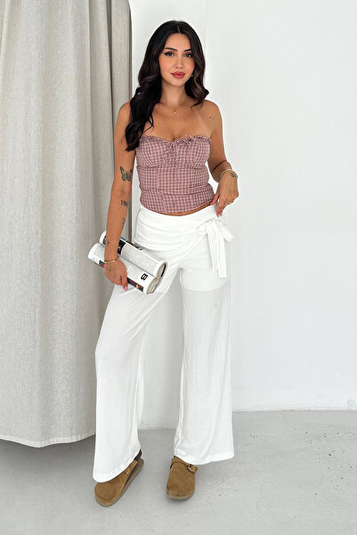 Noa&Noa Women's Brown Casual Wide-Leg Trousers with Tie Detail