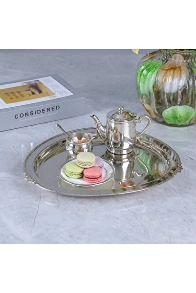 Al Hadaya Mall Stainless Steel Luxury Design Serving Tray - Silver - 40X35X3 cm