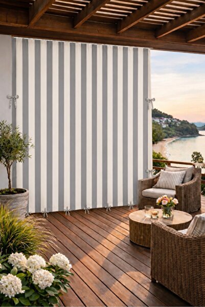 CG HOME Gray Cream-Balcony Curtain with Enxboy Option and Laces, Rainproof Ty901