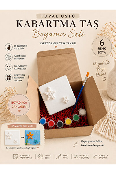 Floroon gift Tuval Üstü Kabartma Taş Boyama Seti | Deniz Yıldızı Figürlü 10x1...