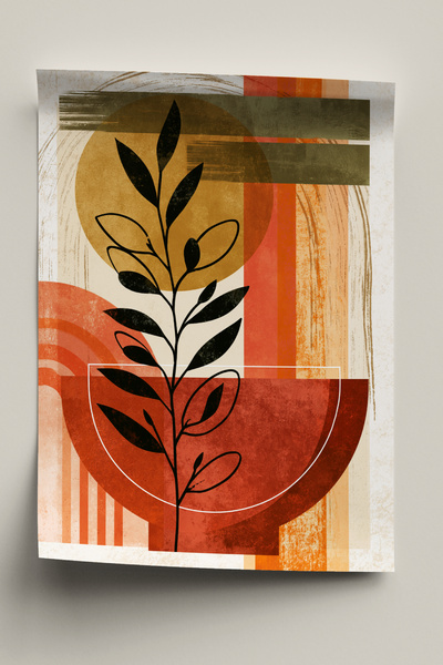 Wallnest Poster Decorativ Fara Rama, Abstract Botanical Teracota Olive, Tablo...