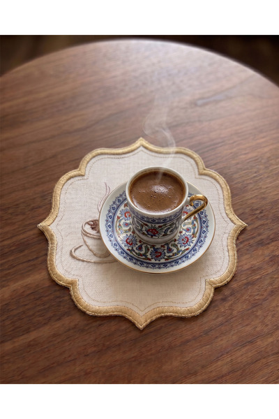 Reyn Home 6 Adet Keten Kumaş Üzeri Nakışlı Bardak Altlığı, Kokteyl Peçete, Su...