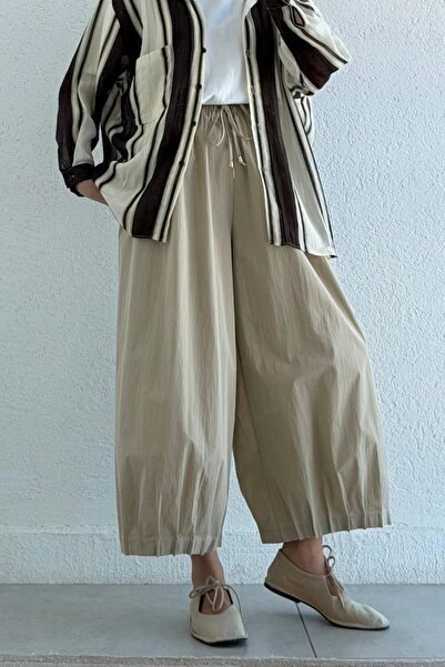 Suziş Stone Beige Pleated Detail Baggy Pants 51416