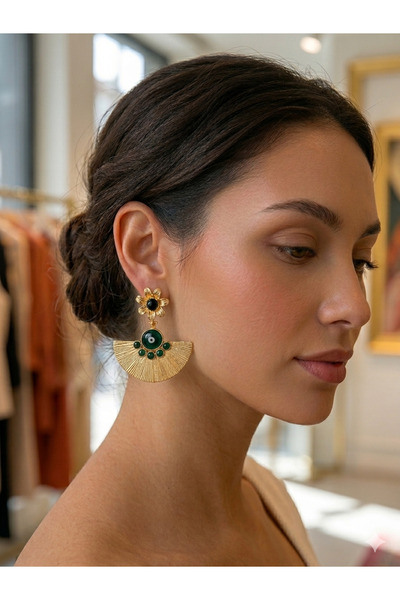 MelissArts Zafira Gold Siyah El Yapımı Bronz Küpe