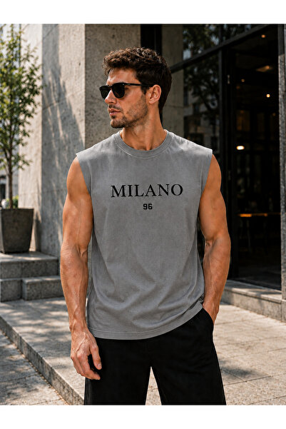 caddekombin Zero Sleeve Milano 96 Patterned Unisex Cotton Round Neck T-Shirt