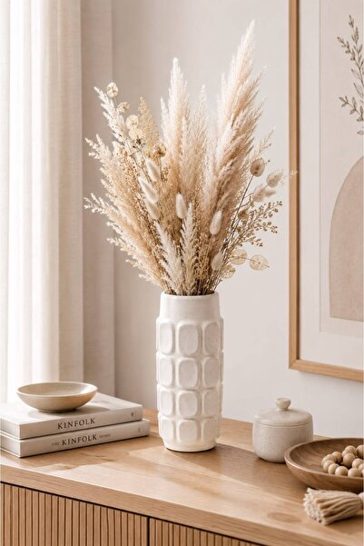 Generic Luxurious Ceramic Vase with Geometric Embossed Patterns 25X12Cm for C...