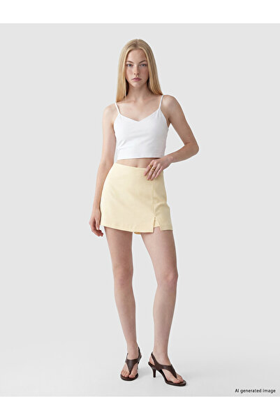 LC Waikiki Yellow High Waist Slit Mini Skirt